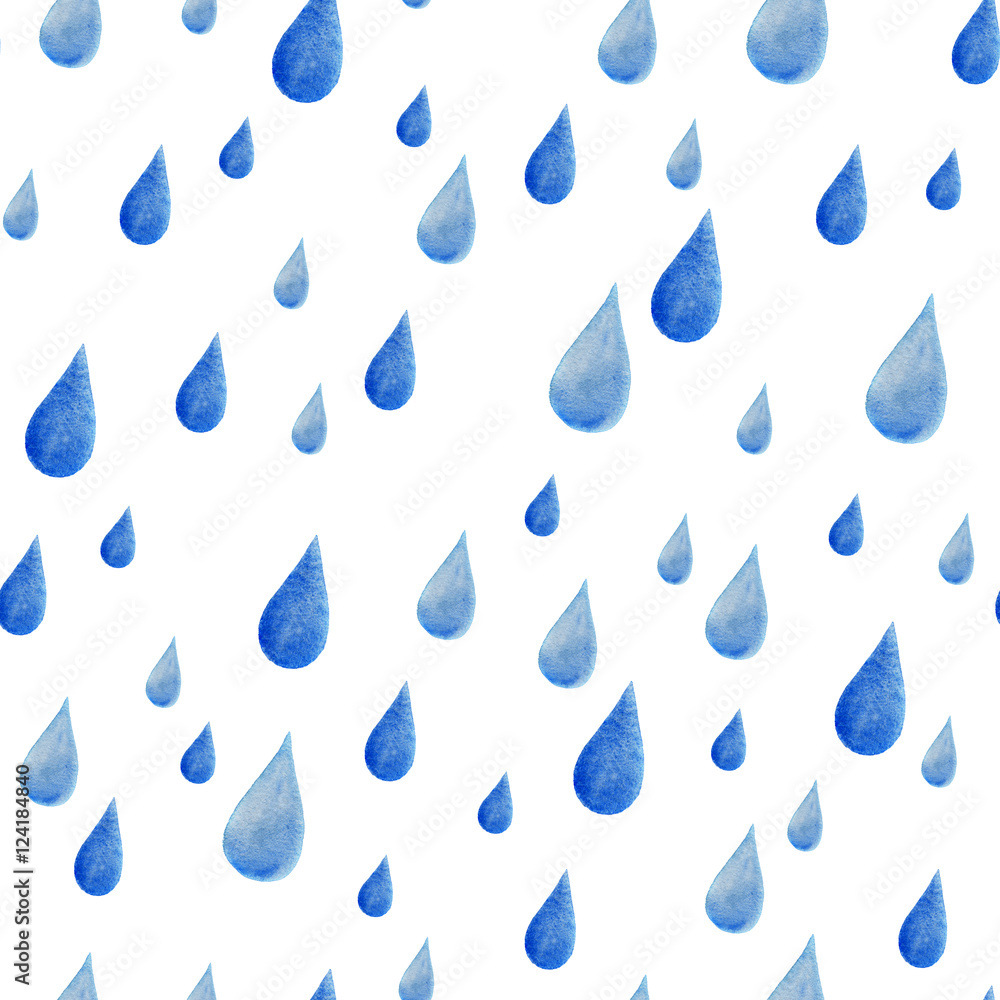 Watercolor seamless pattern with rain drops isolated on white Watercolor seamless pattern with rain drops isolated on white