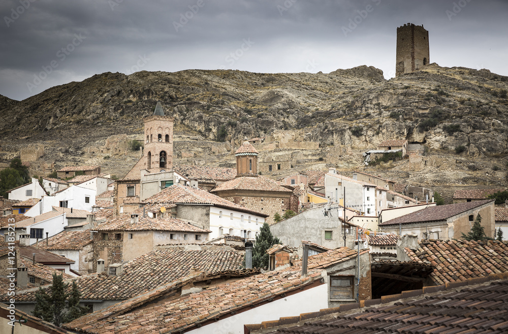 a view over La Hoz de la Vieja Town, Teruel, Spain