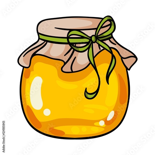 Jar of honey icon in cartoon style isolated on white background. Apairy symbol stock vector illustration