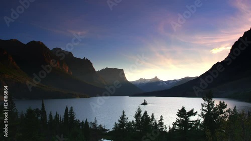 Wide shot of Saint Mary Lake in Glacier National Park photo