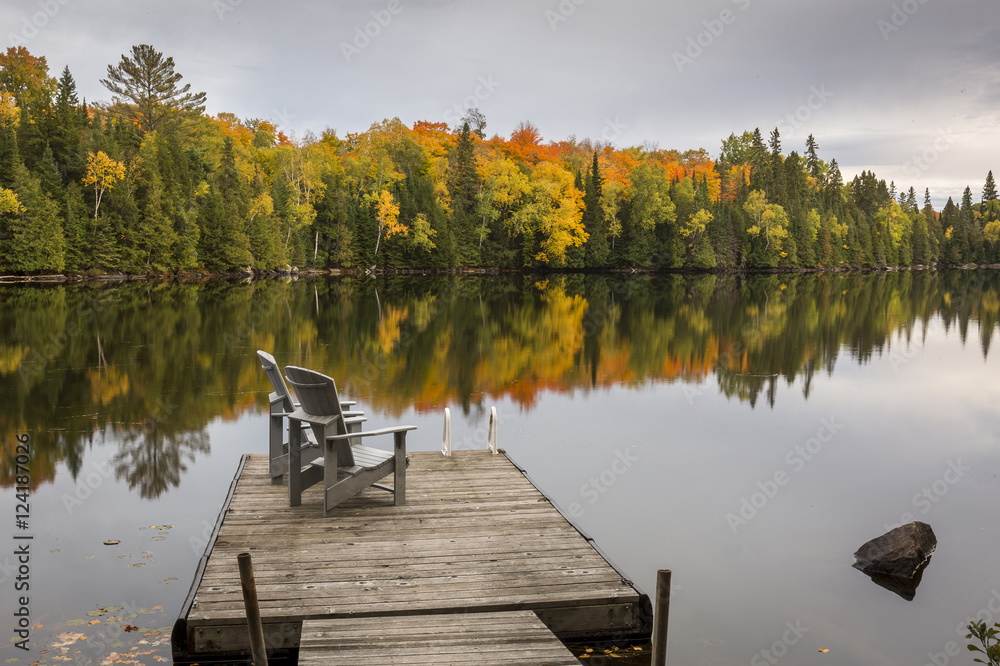 Empty Chairs on a Dock in Autumn - Ontario, Canada