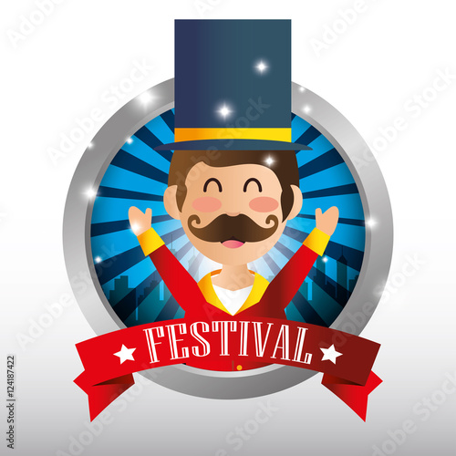poster festival funfair host man showing vector illustration eps 10