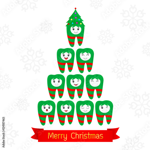 Christmas teeth fancy. Dental Christmas card. illustration isolated on white background.