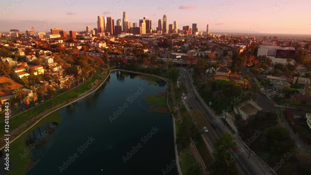 Los Angeles Aerial Lake 06 Downtown Sunset Los Angeles Aerial Lake 06 Downtown Sunset
