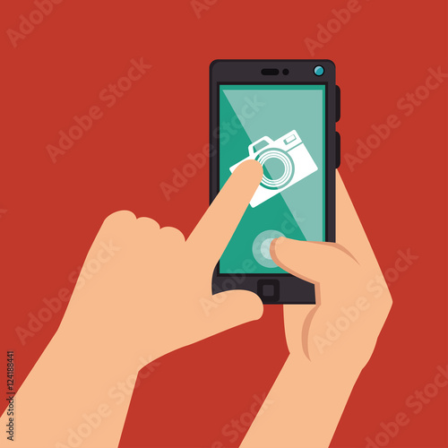hands holds smartphone camera picture design, vector illustration graphic