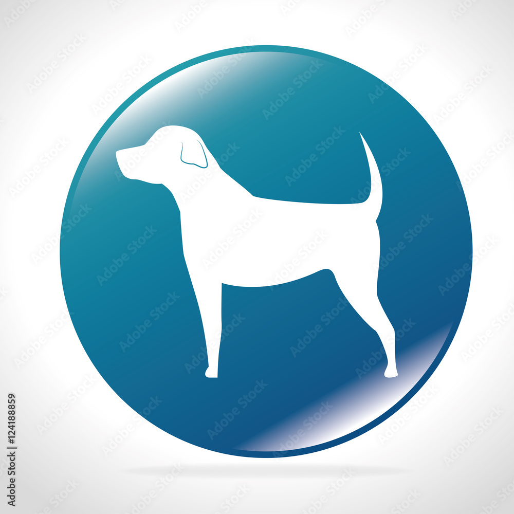 white silhouette big dog blue button icon design vector illustration eps 10
