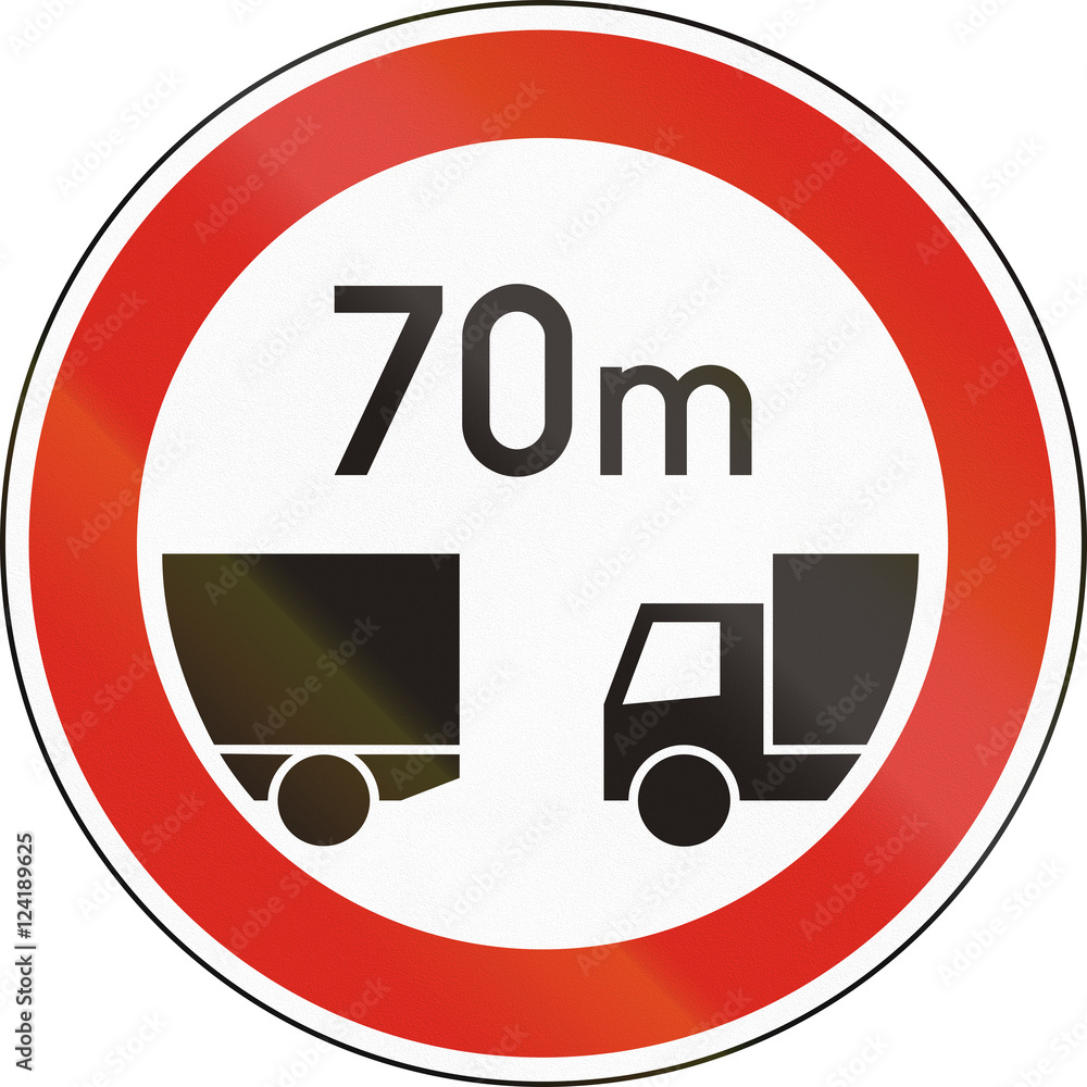 Road sign used in Hungary - Minimum distance between trucks Road sign used in Hungary - Minimum distance between trucks