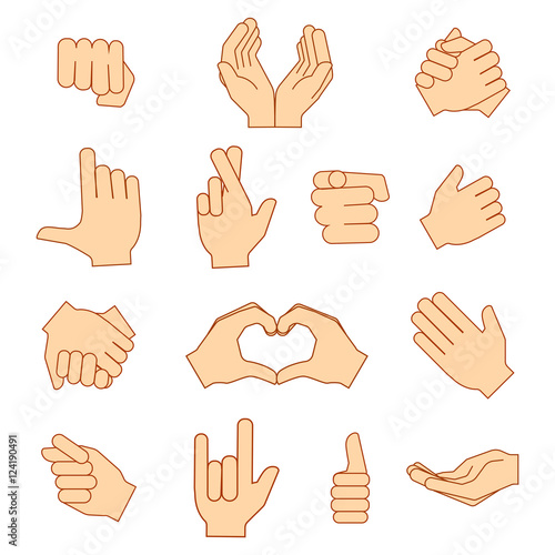 Empty hands holding protect giving gestures icons set isolated on white. Vector illustration