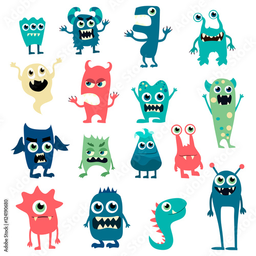 Cartoon monsters set. Colorful toy cute monster. Vector EPS 10