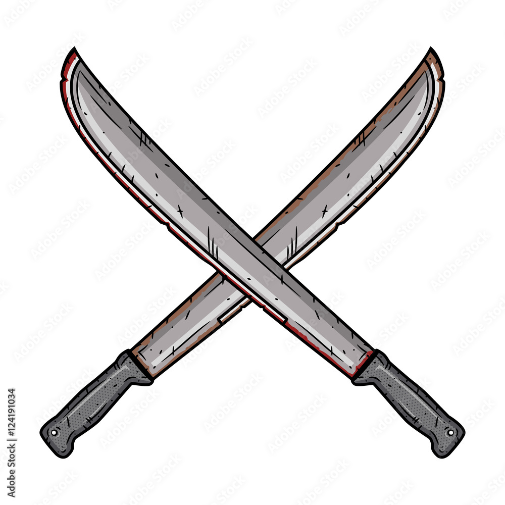 Vetor de Cartoon machete. Two crossed machetes. do Stock Adobe Stock
