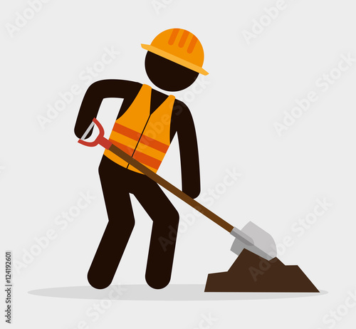 silhouette man worker shovel and cement vector illustration eps 10