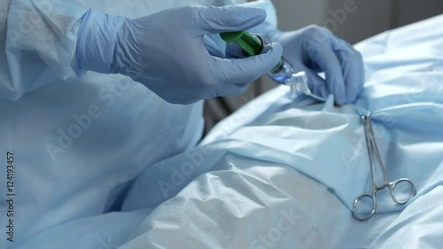 Injection of PVA particles, fibroid embolization procedure photo