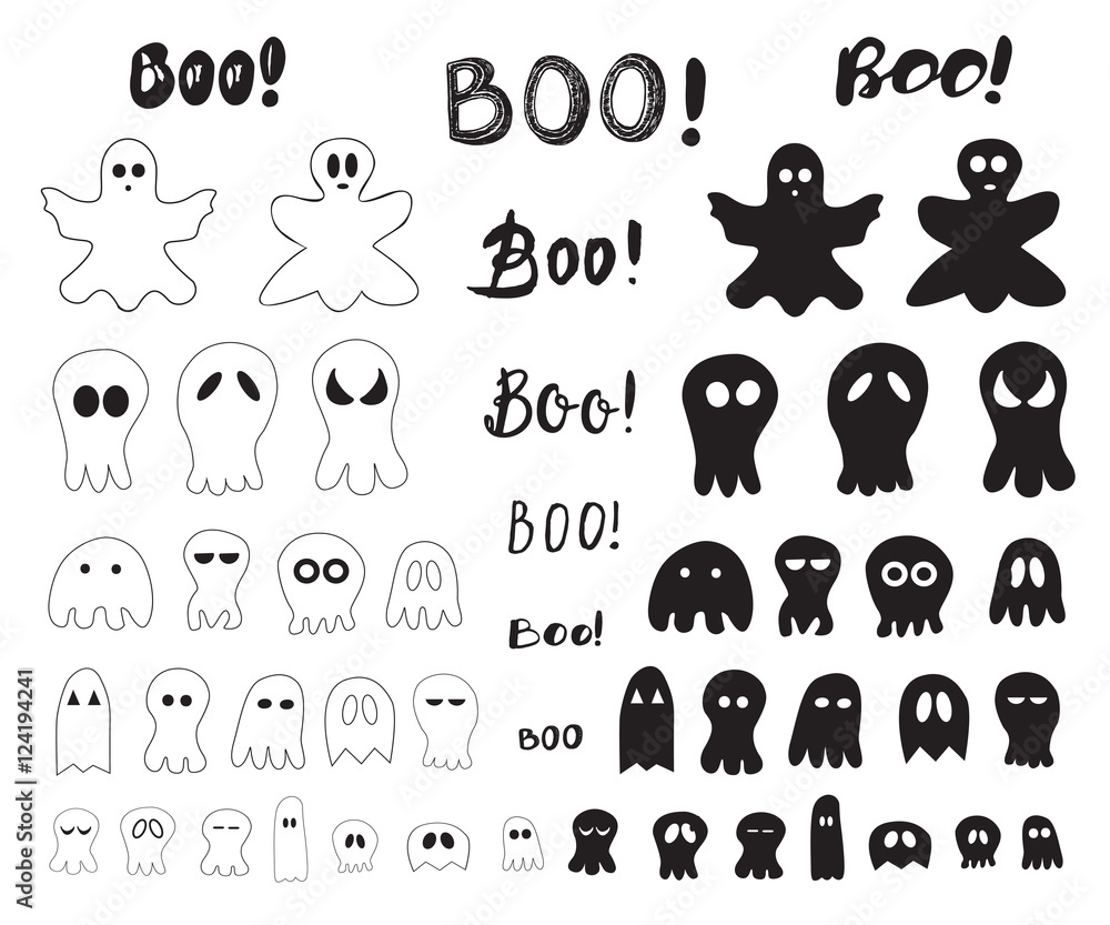 Halloween collection of outlines and silhouettes ghosts