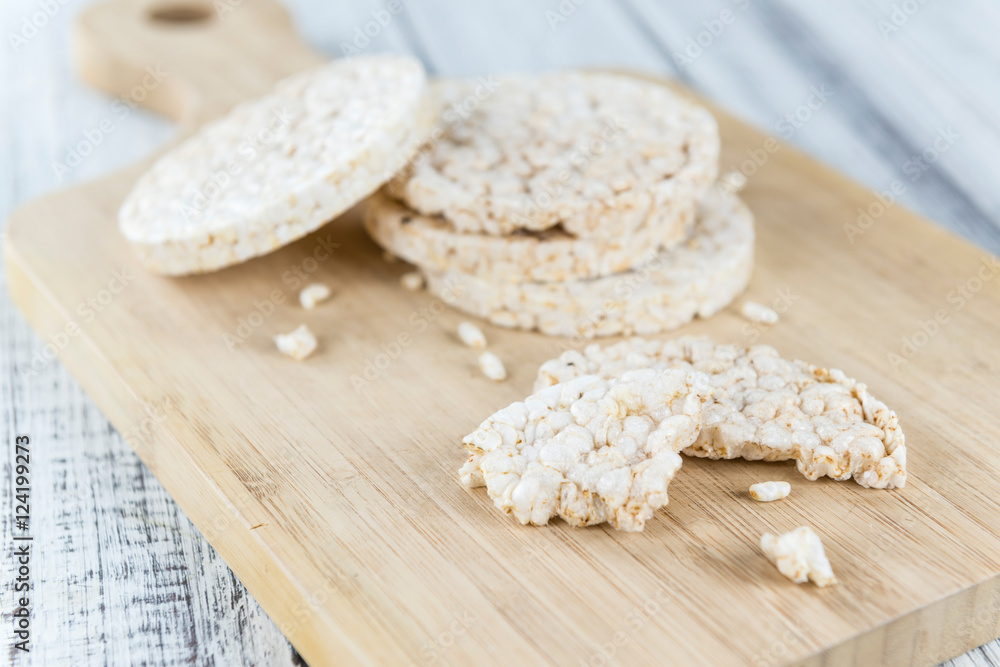 Wooden table with Rice Cakes Wooden table with Rice Cakes