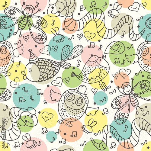 Cute children seamless pattern. Happy vector background