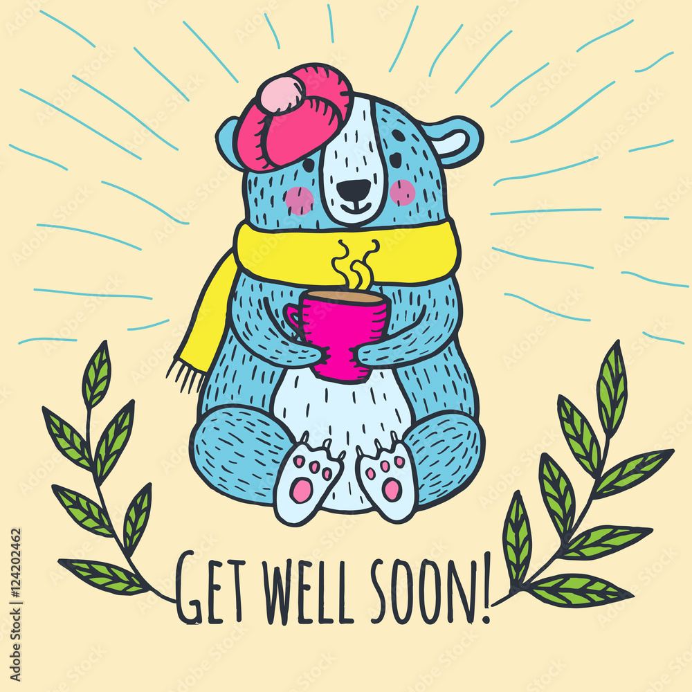 Fotografie Get well soon card with teddy bear