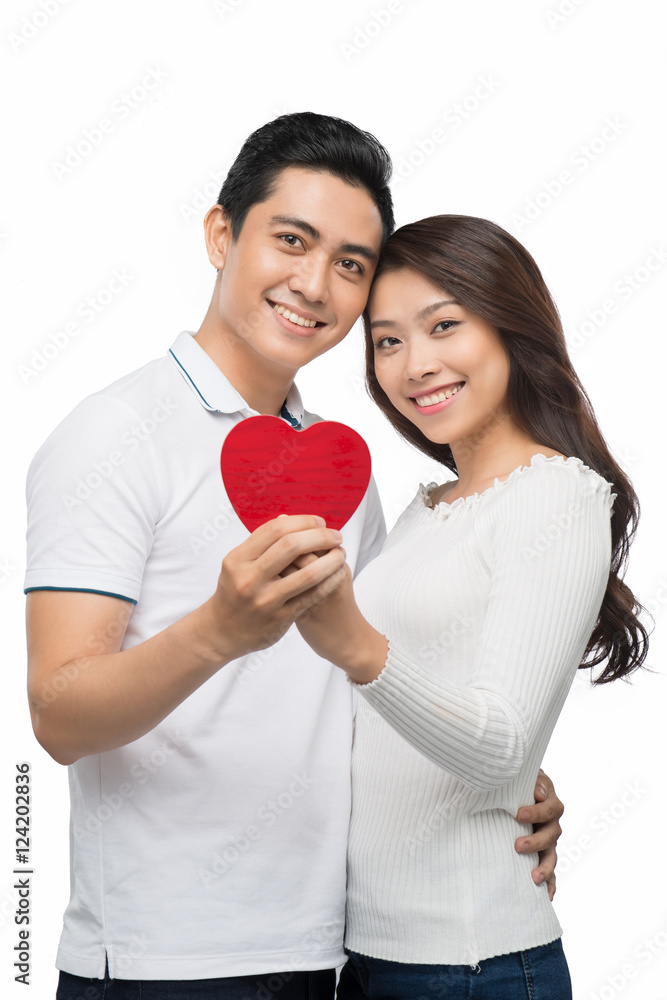 picture of family couple in a sweaters with heart. Beautiful you