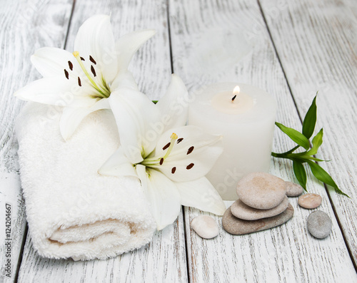 Spa products with white lily