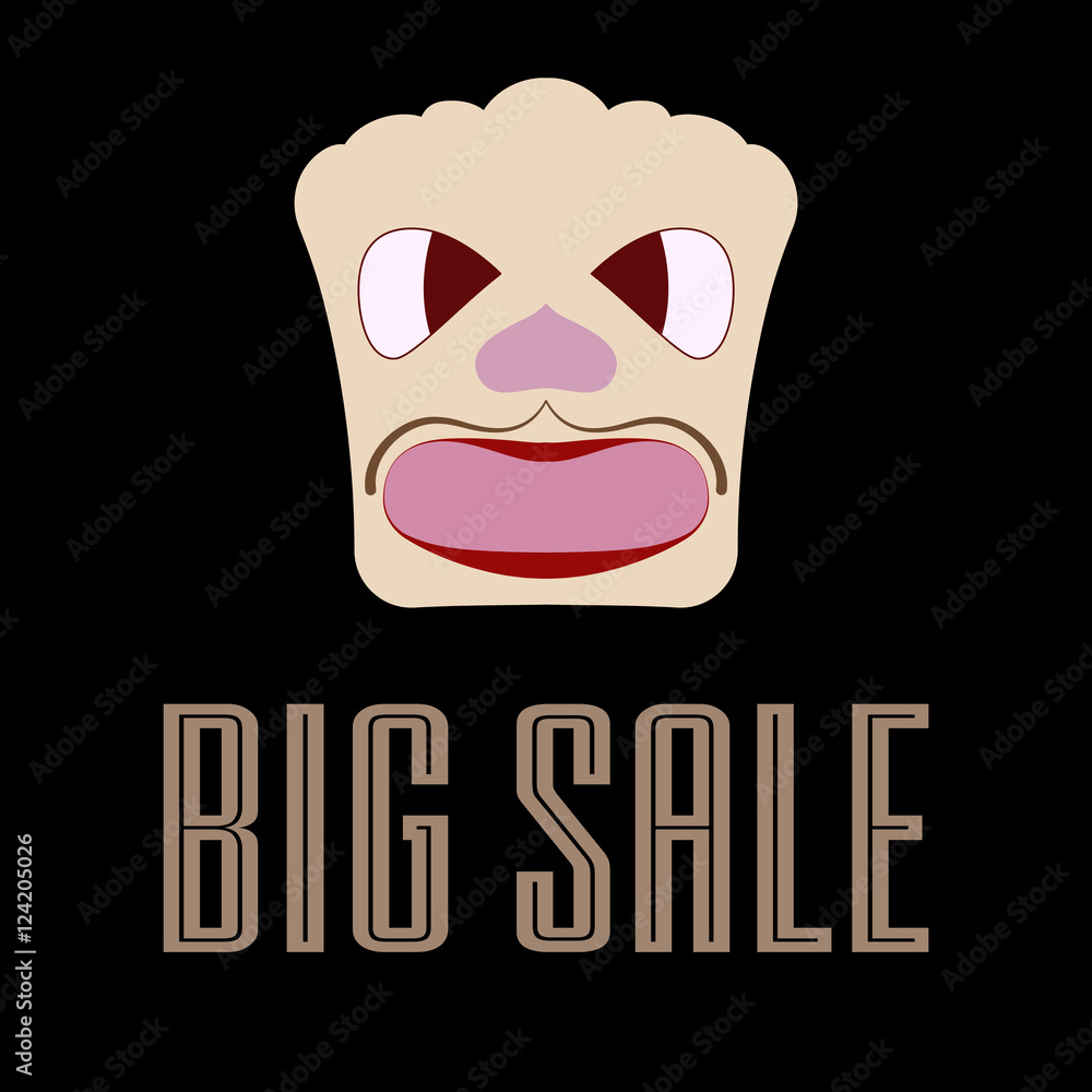 Sale banner. Sale poster. Image face. Big sale. Black background. 