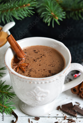 Winter hot drink - hot chocolate with cinnamon and anise