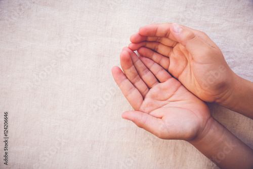 praying hands on toing copy space background, hope, gratitude, thankful, peace, faith concept photo