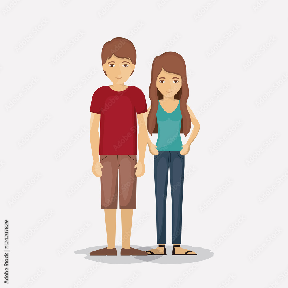 Couple of woman and man cartoon icon. Relationship family romance and love theme. Colorful design. Vector illustration