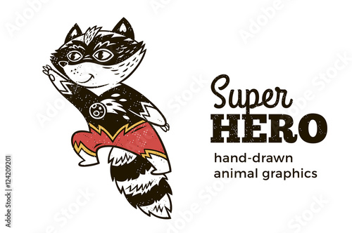Raccoon in Superhero costume character isolated on white background