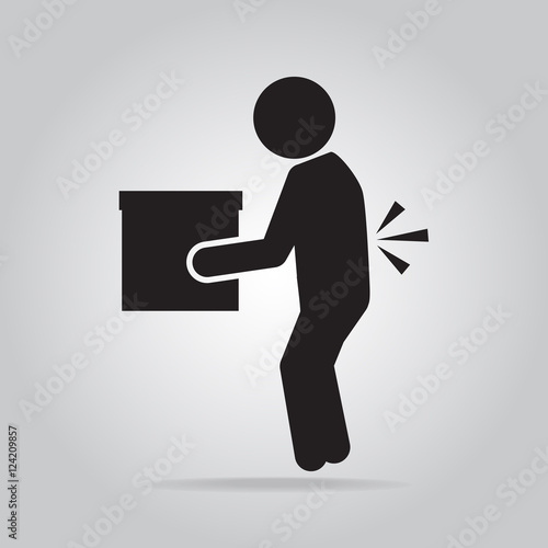 Man carrying box and injured of the back pain . person injury symbol