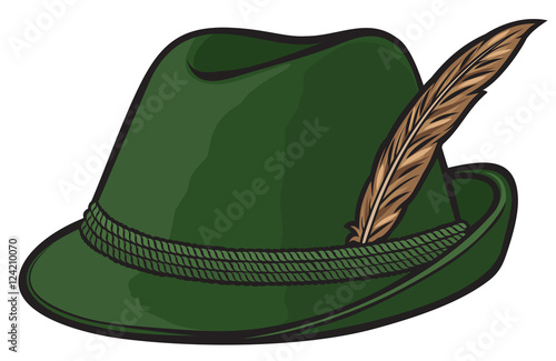 german hunting hat with feather and rope vector illustration