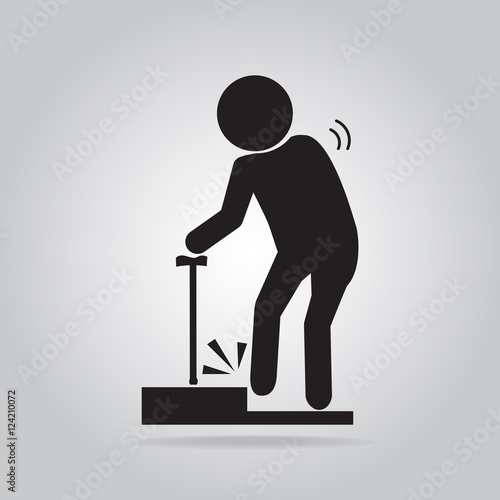 Elderly tripping over on floor, person injury symbol illustration