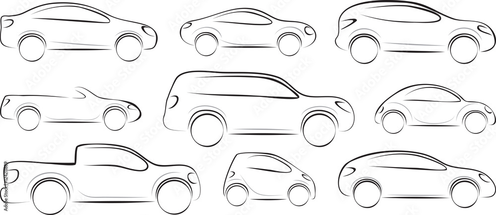 Set of car silhouettes different type. Vector illustration.