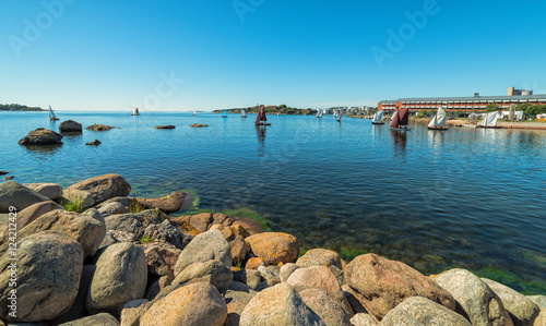 Sea coast panorama with sailboats