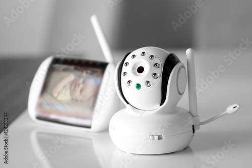 The closeup baby monitor for security of the baby