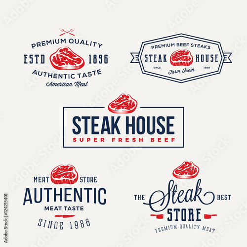 Steak House or Meat Store Vintage Typography Labels, Emblems, Logo Templates. Signs Set.