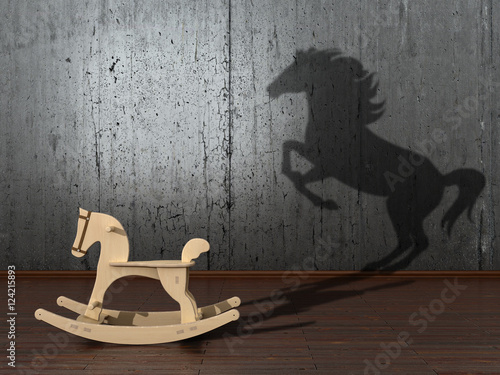 The concept of the hidden potencial.Toy horse in the room which