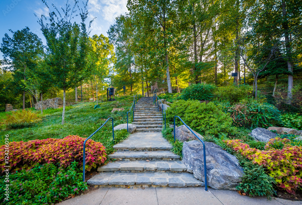 Stairs and gardens at the Falls Park on the Reedy, in Greenville