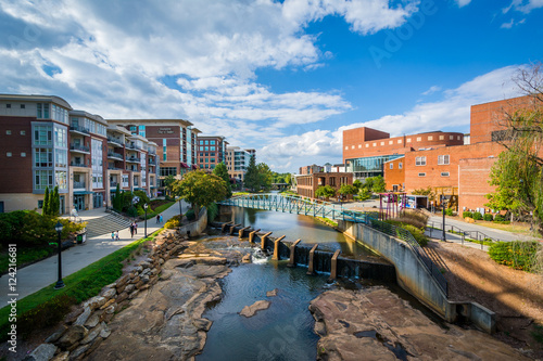 View of the Reedy River, in downtown Greenville, South Carolina. photo