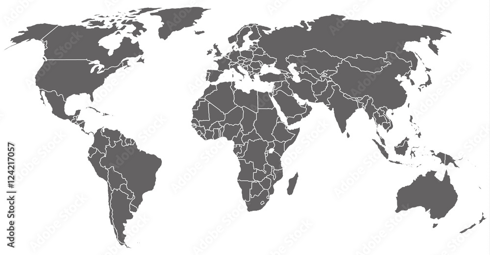 graue Weltkarte mit weißen Landgrenzen