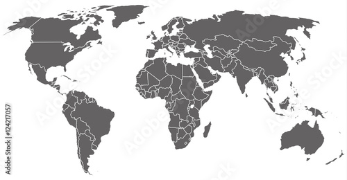 graue Weltkarte mit wei  en Landgrenzen