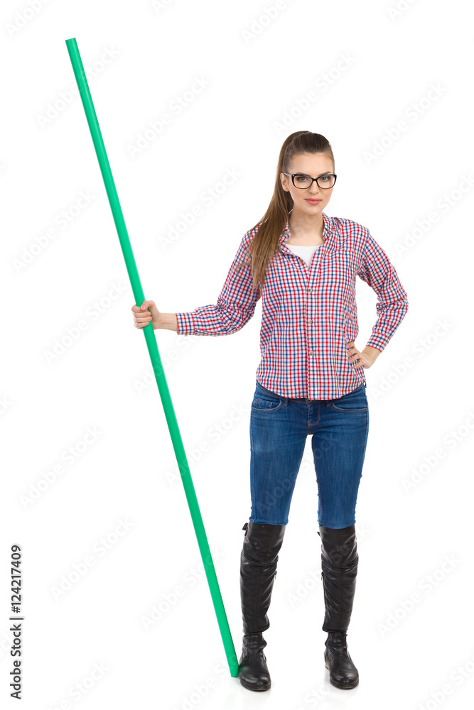Woman Posing With Green Stick Woman Posing With Green Stick