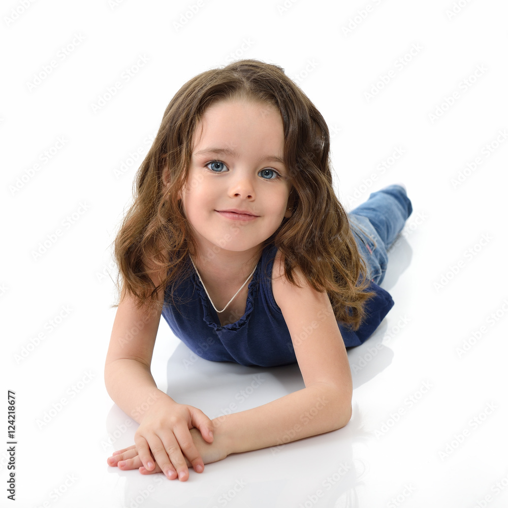 Sweet little girl, studio portrait over white background Sweet little girl, studio portrait over white background