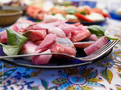 Close up of sliced fresh herring fillets