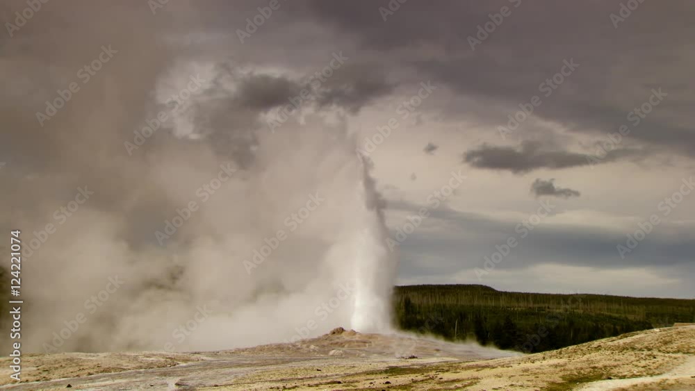Wide shot of geyser in Yellowstone National Park Wide shot of geyser in Yellowstone National Park