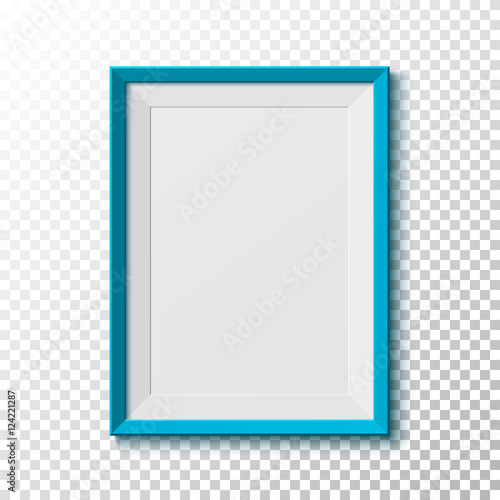 Blue, blank picture frame on transparent background.