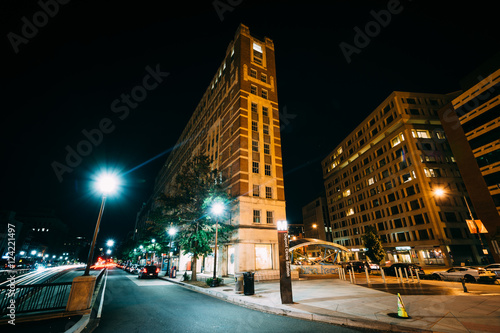 Buildings at Dupont Circle at night, in Washington, DC.