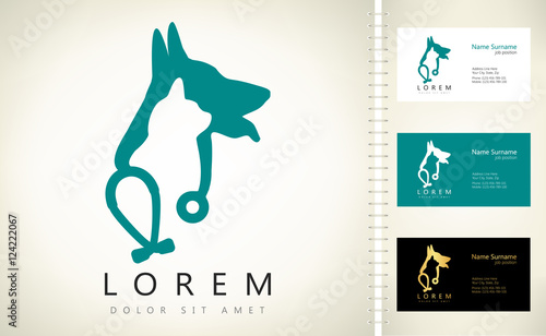 Dog, cat and stethoscope logo. veterinary care 