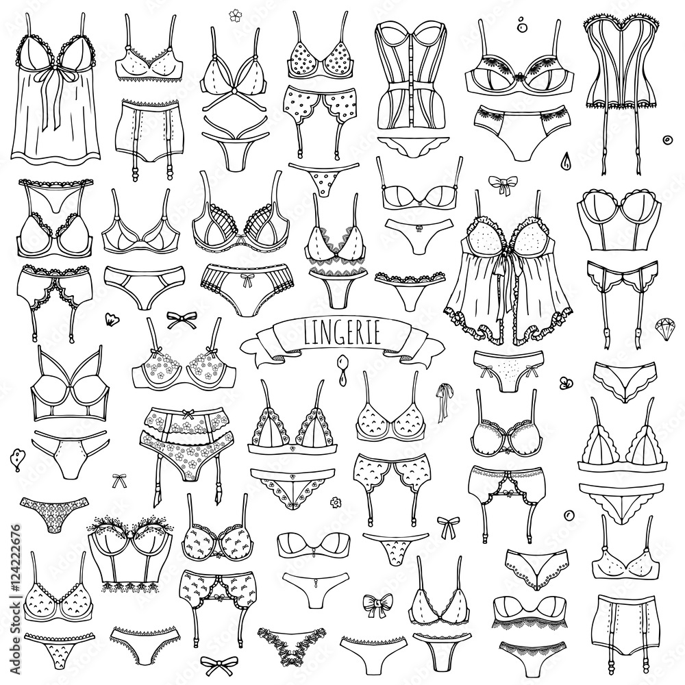 Vetor do Stock: Fashion female underwear icons. Feminine lacy