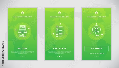Organic food delivery service app screens