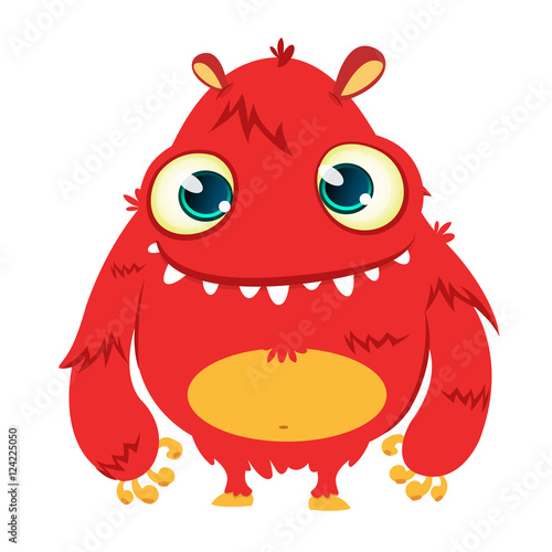 Happy cartoon monster. Vector Halloween red furry monster 