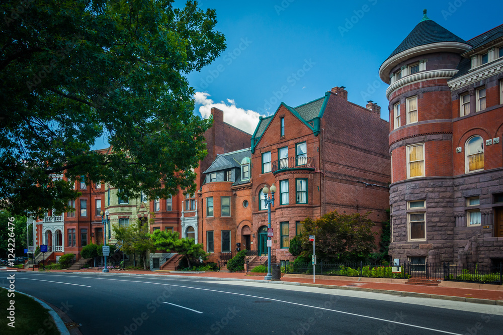 Historic row houses along Logan Circle, in Washington, DC.